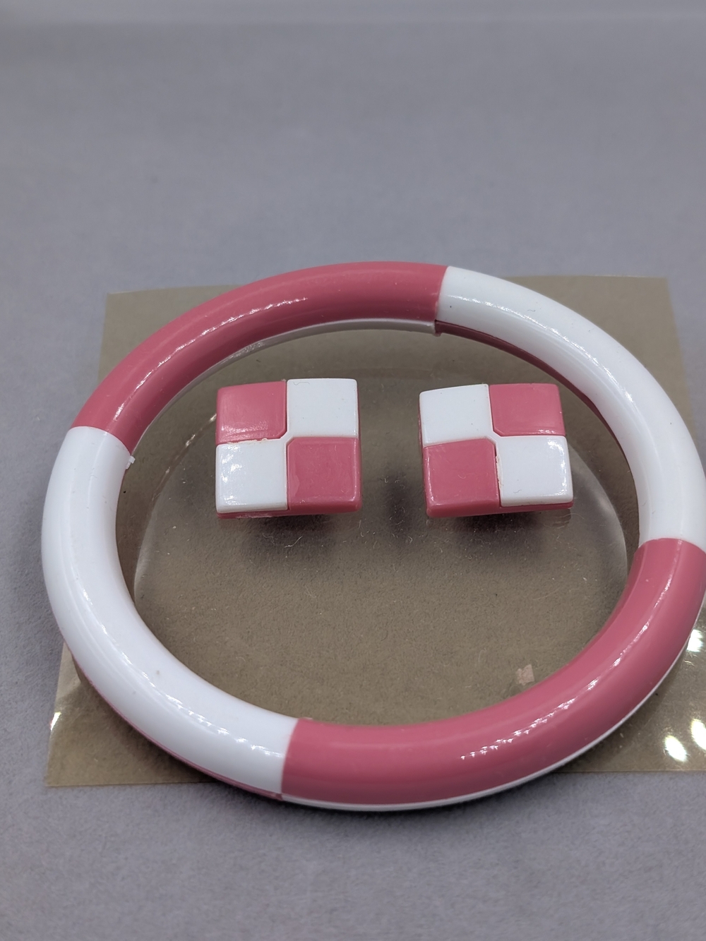Pink & White 80s Preppy Barbiecore Bangle Bracelet Pierced Earring Set | 1002